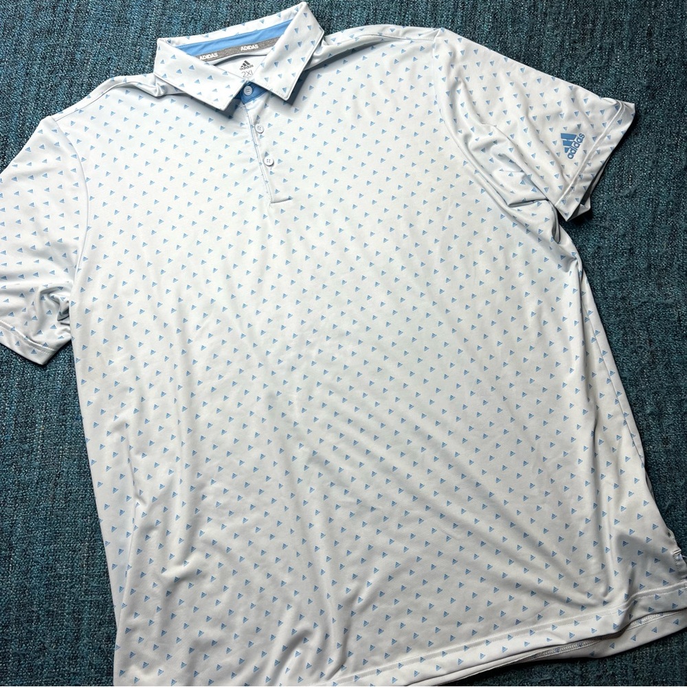 Adidas Allover Print 3 Stripe Logo Golf Polo in Blue